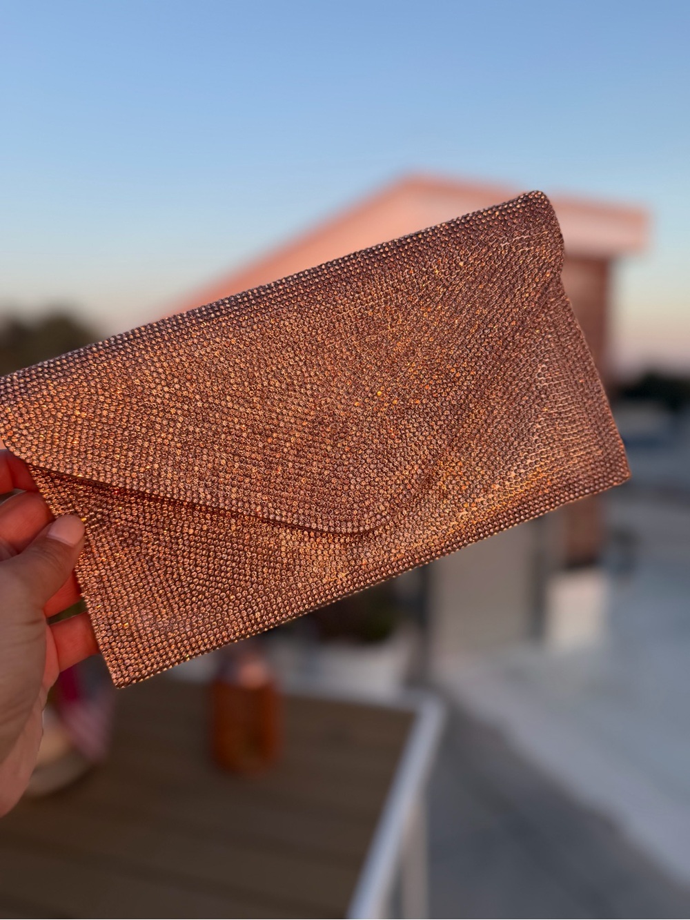 Steve Madden Rose Gold Crystal Envelope Clutch
